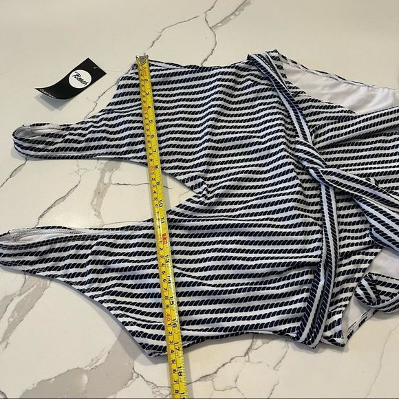 NWT NAUTICAL ROPE TIE HIGH WAIST SWIMSUIT Women’s 14 white & navy sexy - Picture 7 of 10